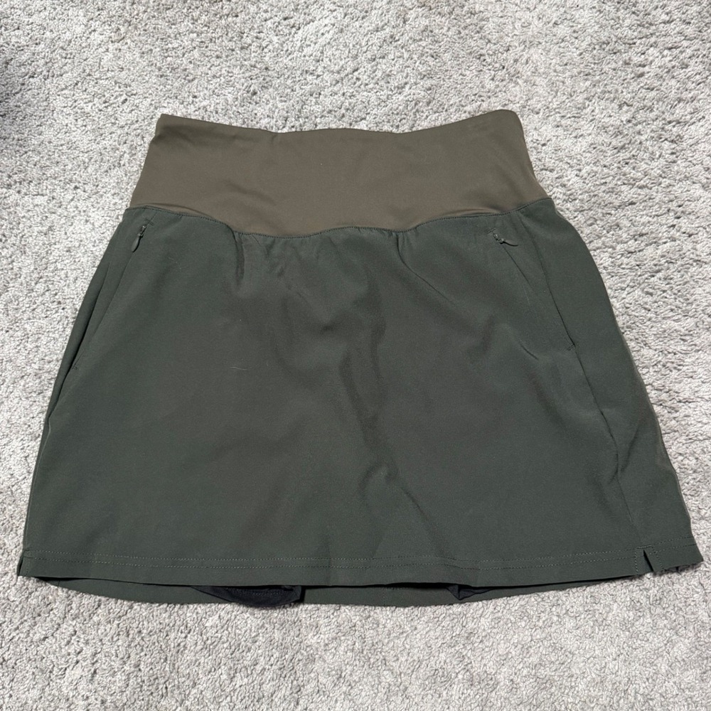 Athletic Skort Womens Small Olive Green Zipper Pockets Active
